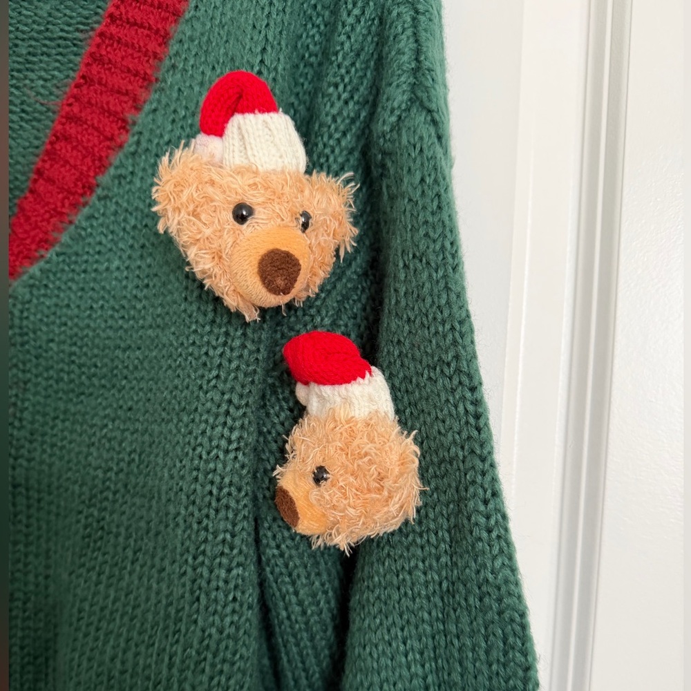 JODIFL Green and Red Women's Sweater with Bear Accents - Picture 4 of 10